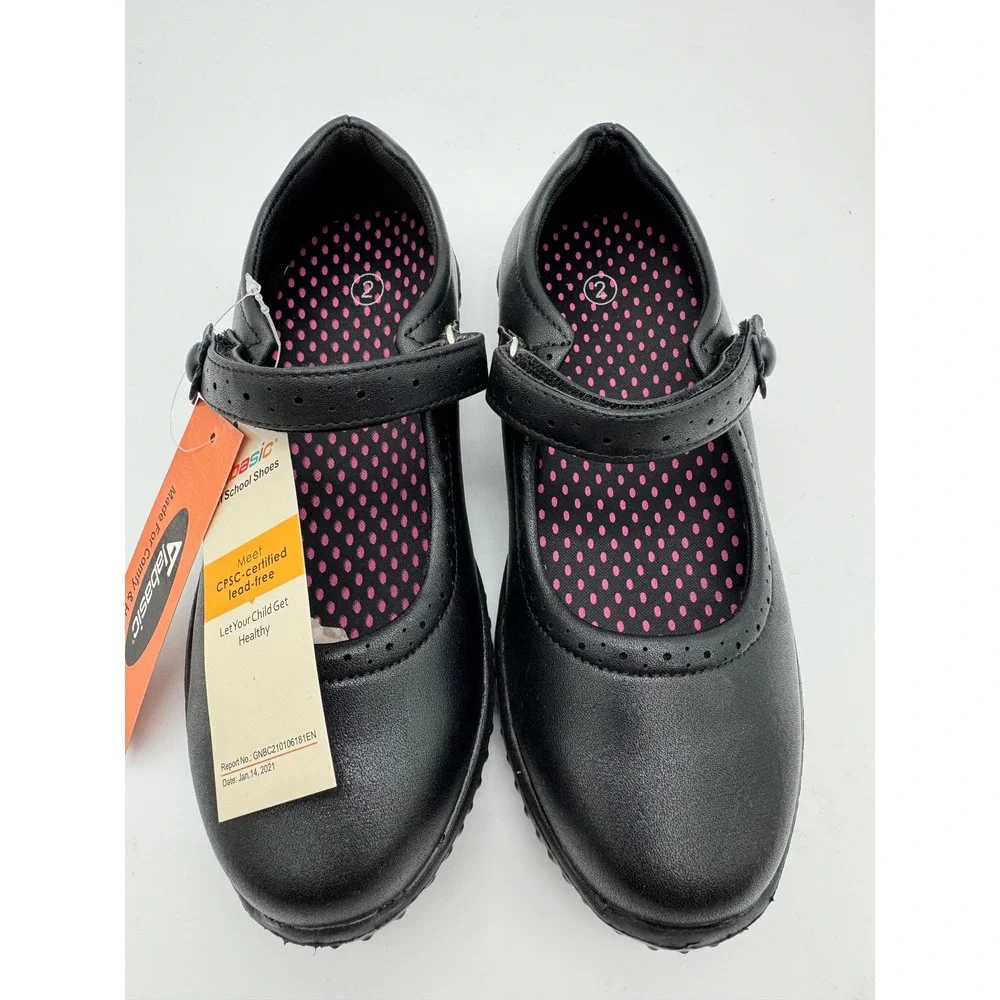Girls Black Mary Jane School Shoes‎ Strap Comfort Slip Resistant Size 2